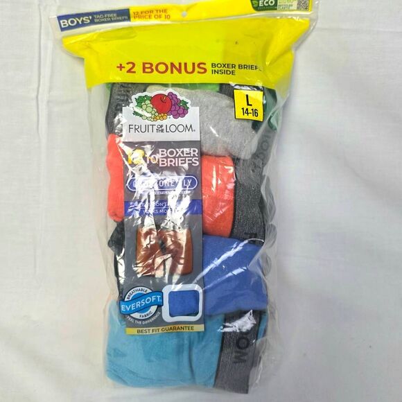 Fruit of the Loom Boys 12+2 Bonus Boxer Briefs L 14-16 - Picture 2 of 6